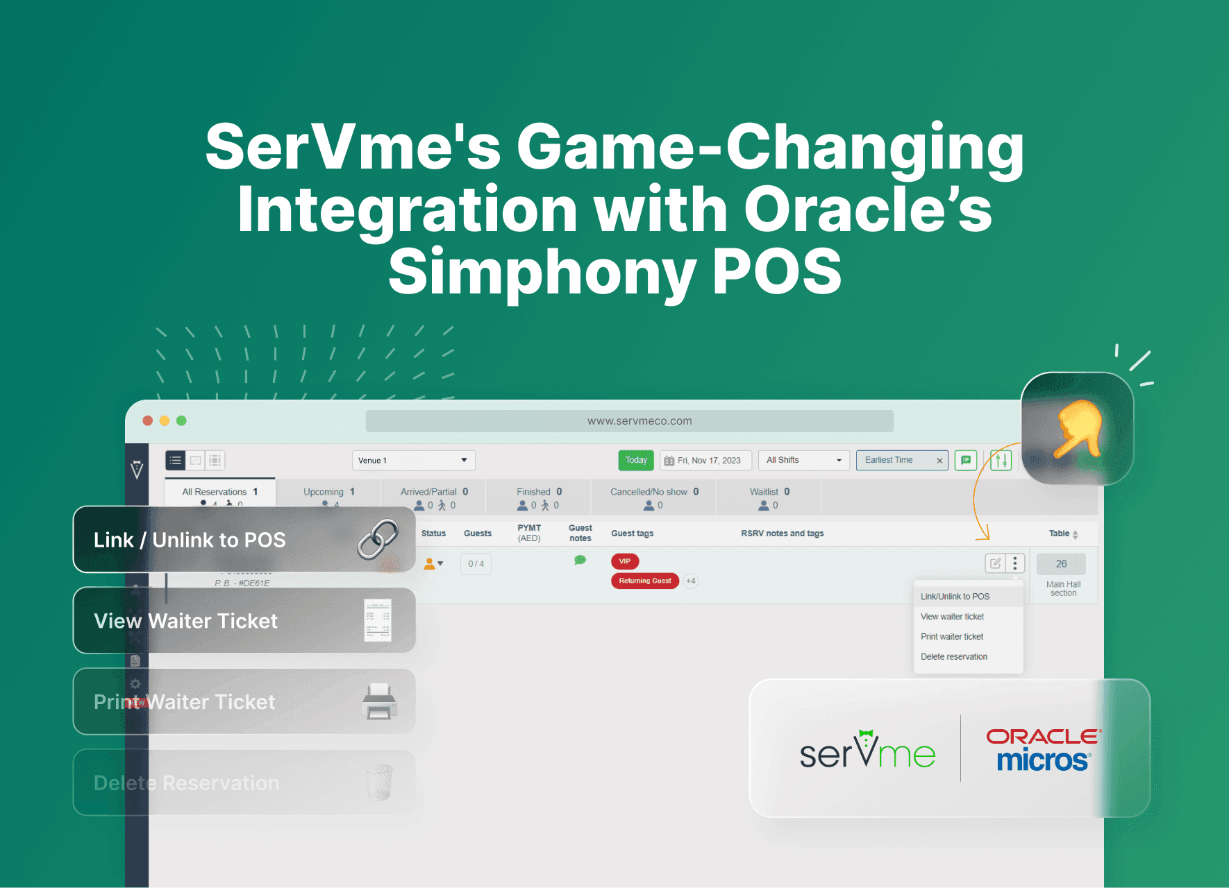 Servme Unveils Game-Changing Integration with Oracle’s Simphony Point of Sale